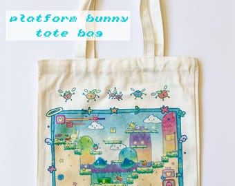 Platform Bunny Tote Bag | Video Game Theme Canvas Tote Bag