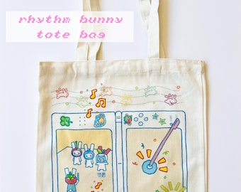 Rhythm Bunny Tote Bag | Video Game Theme Canvas Tote Bag