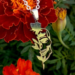 Santa Muerte necklace ,pendant with symbols skull and rose, symbols of the day of the dead, a wonderful gift for the holiday Día de Muertos