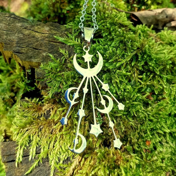 pendant on chain with the moon and stars, witchcraft symbols, protective symbols of the moon and stars -wonderful gift witch,talisman amulet