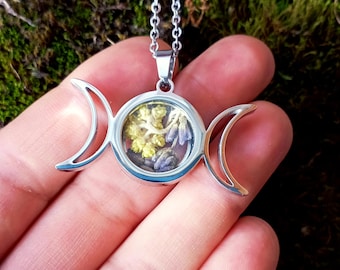 Moon Phase Pendant ,Occult Triple Moon Necklace,Stainless Steel Jewelry with Screw Cap,esoteric gift for her