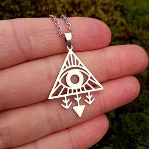 evil eye necklace,pendant on chain with witchcraft symbols, protective symbols of the eyes, wonderful gift for witch, talisman of protection