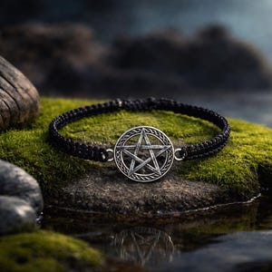 pentacle bracelet, handmade macrame, pentacle protection gift for a witch, the best gift for her