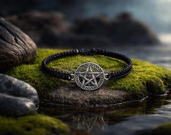 pentacle bracelet, handmade macrame, pentacle protection gift for a witch, the best gift for her