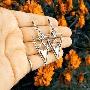 Delicate triangular earrings,occult jewelry witch gift,mountains symbol of height,perseverance and overcoming difficulties,dangling earrings