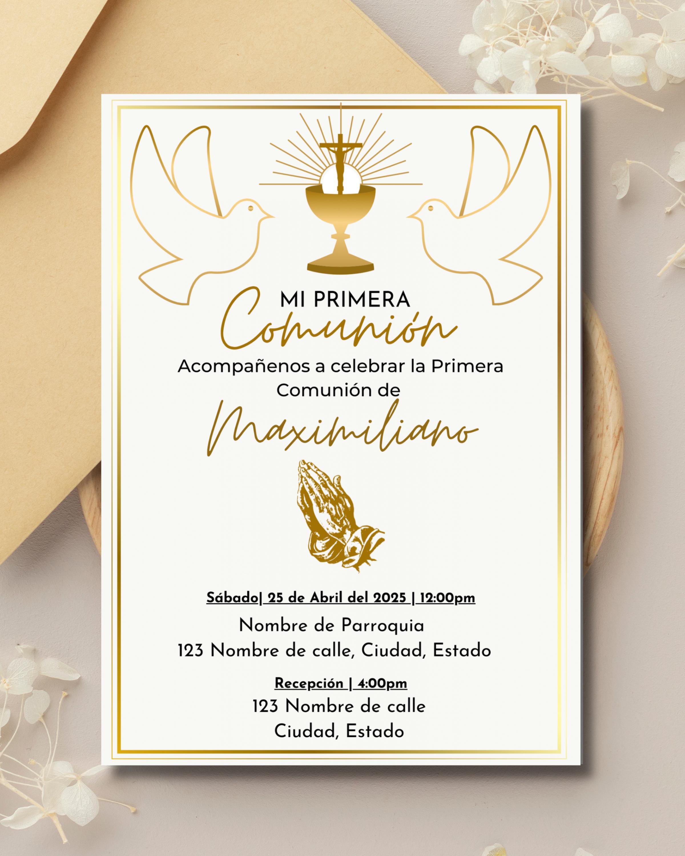 Mi Primera Comunión/My first Communion/template/Spanish & English/digital download/editable/invitation/5x7