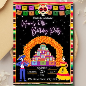 Día de los muertos descargar / invitación / 5x7 / cumpleaños / plantilla / México / Cultura / descargar-editar-imprimir