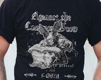 Distressed Goya Art T-Shirt: Gothic Blackletter Design