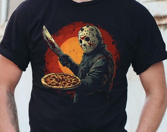 Pizza Jason Voorhees Halloween TShirt - Gift for Horror Movie Fans and Pizza Lovers