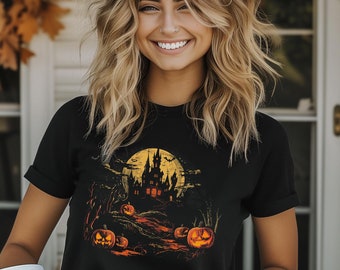 Halloween Shirts Vintage Haunted House Tee Shirt - Spooky Pumpkins Haunted Vibes