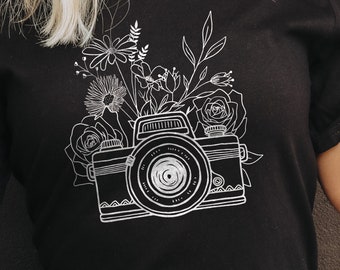 Floral Camera Line Art Shirt: Photographer Gift, Soft Jersey Tee