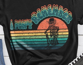 Forgetful Skeleton Shirt | ADHD Neurodivergent Graphic Tee | I Cant Remember | Distressed Black 100% Cotton & Heather Red