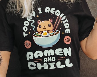 Capybara Ramen Bowl Graphic Tee: Funny Mental Health Shirt
