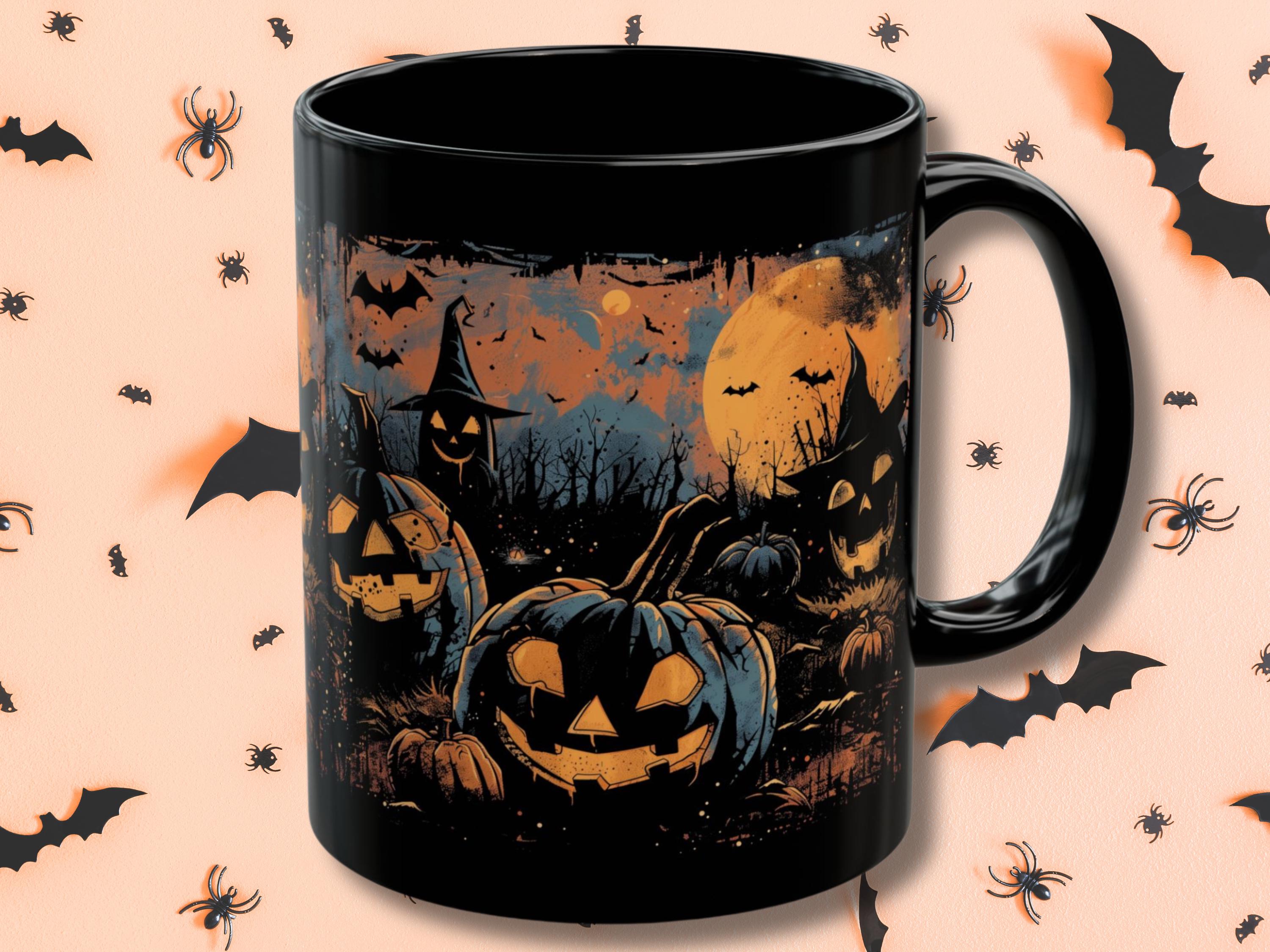 Creepy Halloween Pumpkin Mug - Spooky Drinkware - 11 oz Coffee Cup