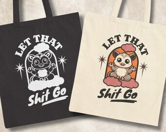 Funny Yoga Possum Tote Bag - "Let That Shit Go" Canvas Tote Carryall