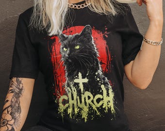 Church Black Metal Band Style Graphic Tee Shirt - Pet Semetary Fan Shirt
