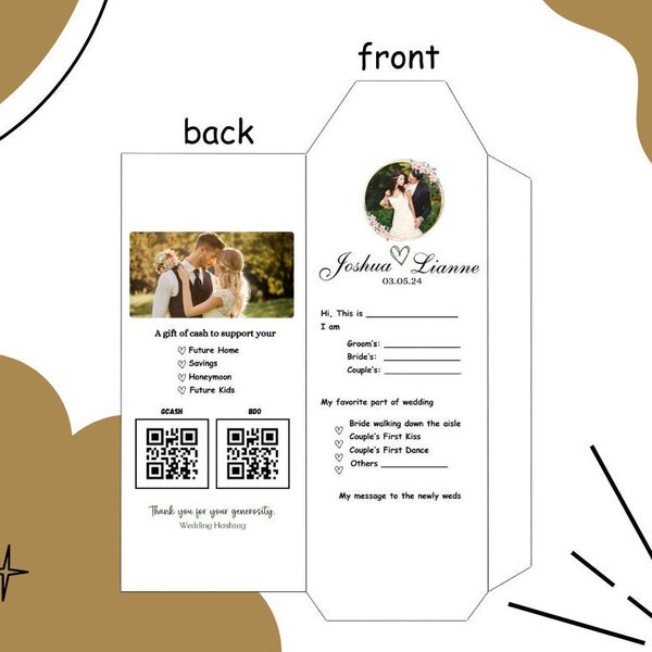 Plantilla de sobre para dinero de boda / Editable en Canva / Ocho diseños incluidos