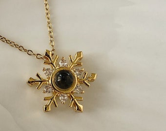 Snow Flake Necklace With Zircon - I love you Jewelry - Dainty Pendant - Snow Lover Pendants Necklace With Zircon Gemstone