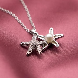 Starfish Pearl Necklace: Silver Plated Sea Pendant