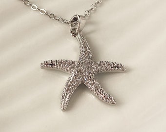 Star fish Silver Necklace - Elegant Starfish Charm Necklace With Zircon - 925 Sterling Silver Pendant - Best Gift For Love - Sea Pendant