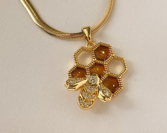 Sierlijke bijenketting - bijen- en honingraat sieraden - hommel ketting - delicate bijenhanger - honingbij sieraden - cadeau voor vrouw