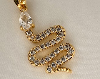 Snake Necklace Gold - Diamond Snake Jewelry - Necklace for women - 18K Gold Plated Animal Necklace - Zircon Gemstone Pendant Necklace