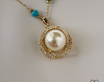 Collana di perle d'acqua dolce - Collana in oro con vere perle d'acqua dolce - Gioielli con perle di riso bianco - Elegante pendente placcato in oro - Regalo per lei