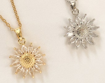 Daisy Zircon Pendant Necklace: Gold Plated Floral Jewelry