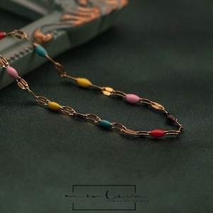Bracciale a catena con labbra colorate, acciaio inossidabile placcato oro 18 carati, misura personalizzata, bracciale estivo impermeabile
