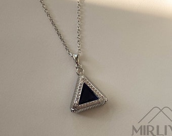 Triangle sterling silver Necklace with Purple zircon Gemstone - Triangle Geometric Pendant Necklace