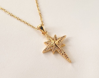 18K Gold Plated North Star Pendant Necklace - Elegant North Star Jewelry - Celestial Necklace For women - Polaris Star Pendant - Best Gift