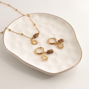 Sun Necklace and Earrings Set - Women Jewelry Set - Elegant Gold Plated Necklace and Earrings - Sun Jewellery Set -Dainty Jewelry For Gift