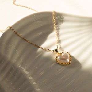 Heart Pearl Necklace: 18K Gold Filled Pendant, Freshwater Pearl Jewelry, Anniversary gift