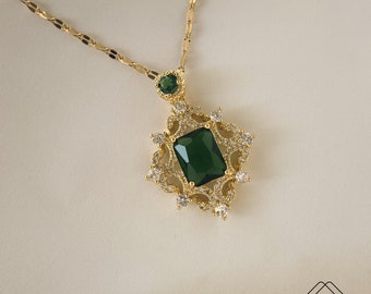 Unique Necklace With a Green Zircon Gemstone - Shining Pendant - Perfect Gift for women