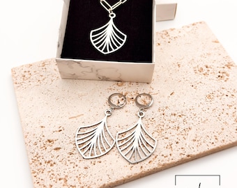 Silver Leaf Jewelry Set: Stainless Steel Pendant & Earrings