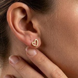 Minimalist Gold Open Heart Stud Earrings - Tiny 316L Stainless Steel Dainty Studs - Everyday Jewelry