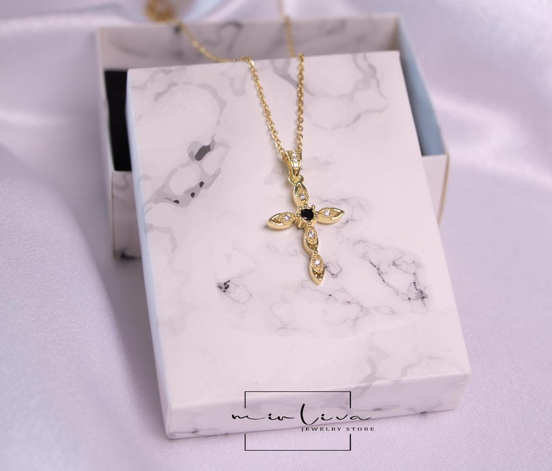 Cross necklace gold with gift box