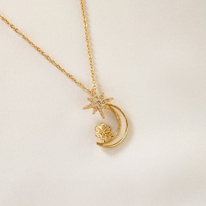 Moon and Star Necklace - Silver Moon Necklace - Gold Plated Moon Pendant - Silver Star Necklace For Women - 18K Gold Filled Moon Jewelry