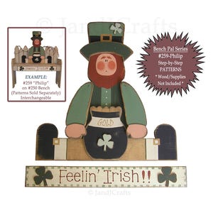 Patrón de madera de duende, decoración de banco para el Día de San Patricio (patrones de papel de tamaño completo)