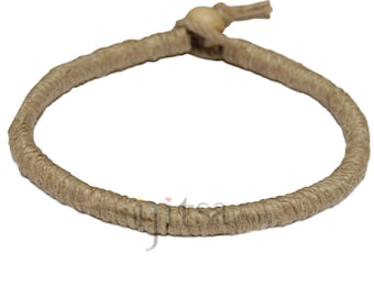 Leather bracelet wrapped with natural hemp