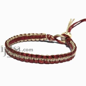 Burgundy and Natural flat Hemp Surfer Bracelet or Anklet