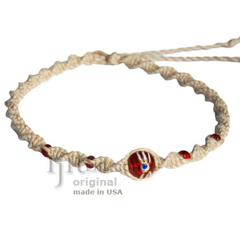 Natural twisted hemp red eye glass bead choker necklace