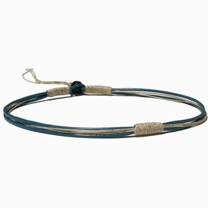 Round blue leather & hemp surfer style necklace