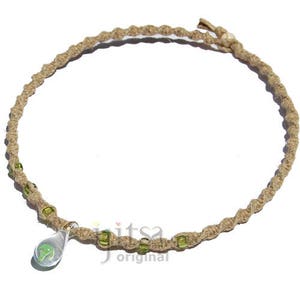 Natural thick twisted hemp necklace with small green mushroom