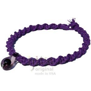 Twisted wide purple hemp necklace, large purple/black mushroom glass pendant