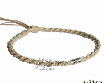 Naturlig mjuk hampa, silverfiligranrörstubstämpelspärla i surferstil, vridet chokerhalsband