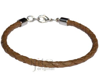 4mm en cuir tressé marron clair bracelet ou cheville fermoir en métal