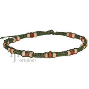 Avocado Flat Hemp with Ceramic Beads Surfer Style Choker Necklace