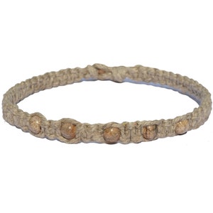 Natural thick flat wide hemp necklace with five jasper gem  beads
