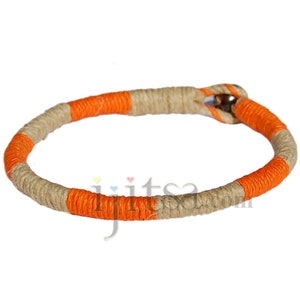 Leather Bracelet or anklet wrapped with orange and natural hemp
